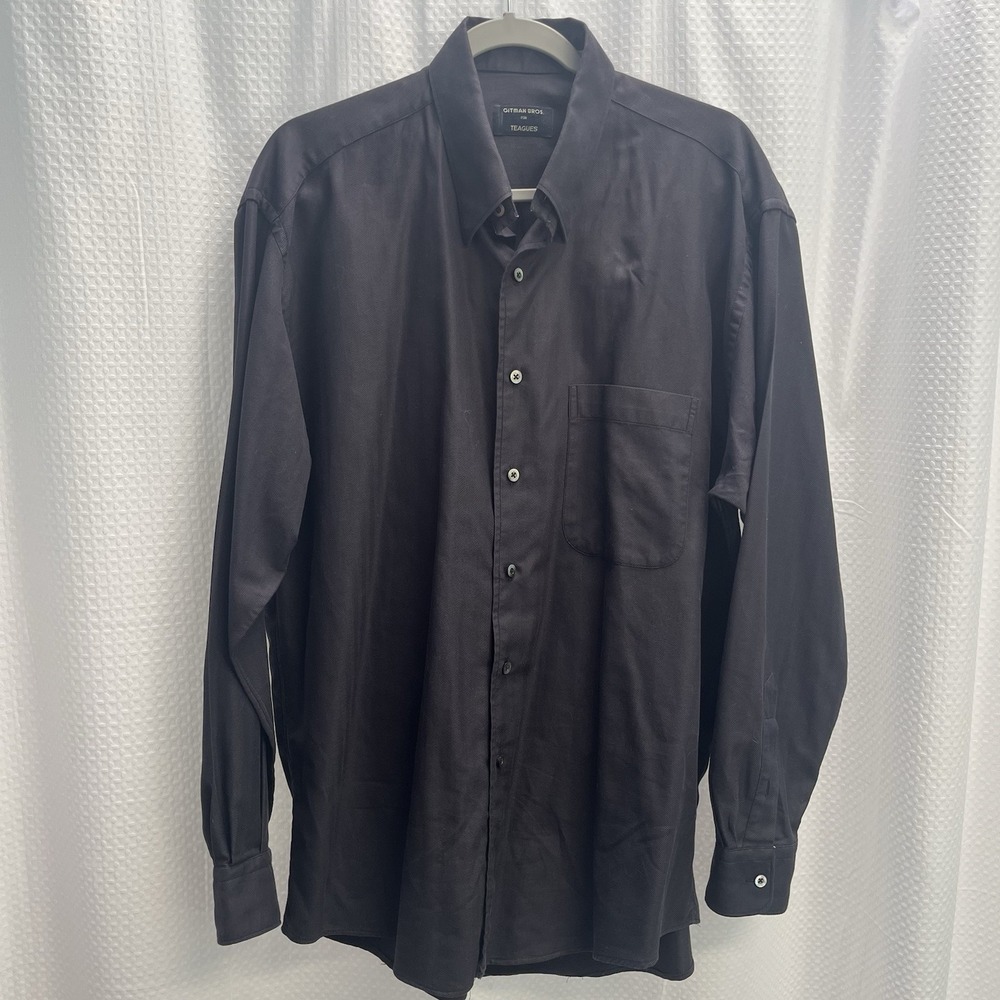 Gitman Bros. Men's Black Herringbone Textured Button Up Shirt Large Quiet Luxury